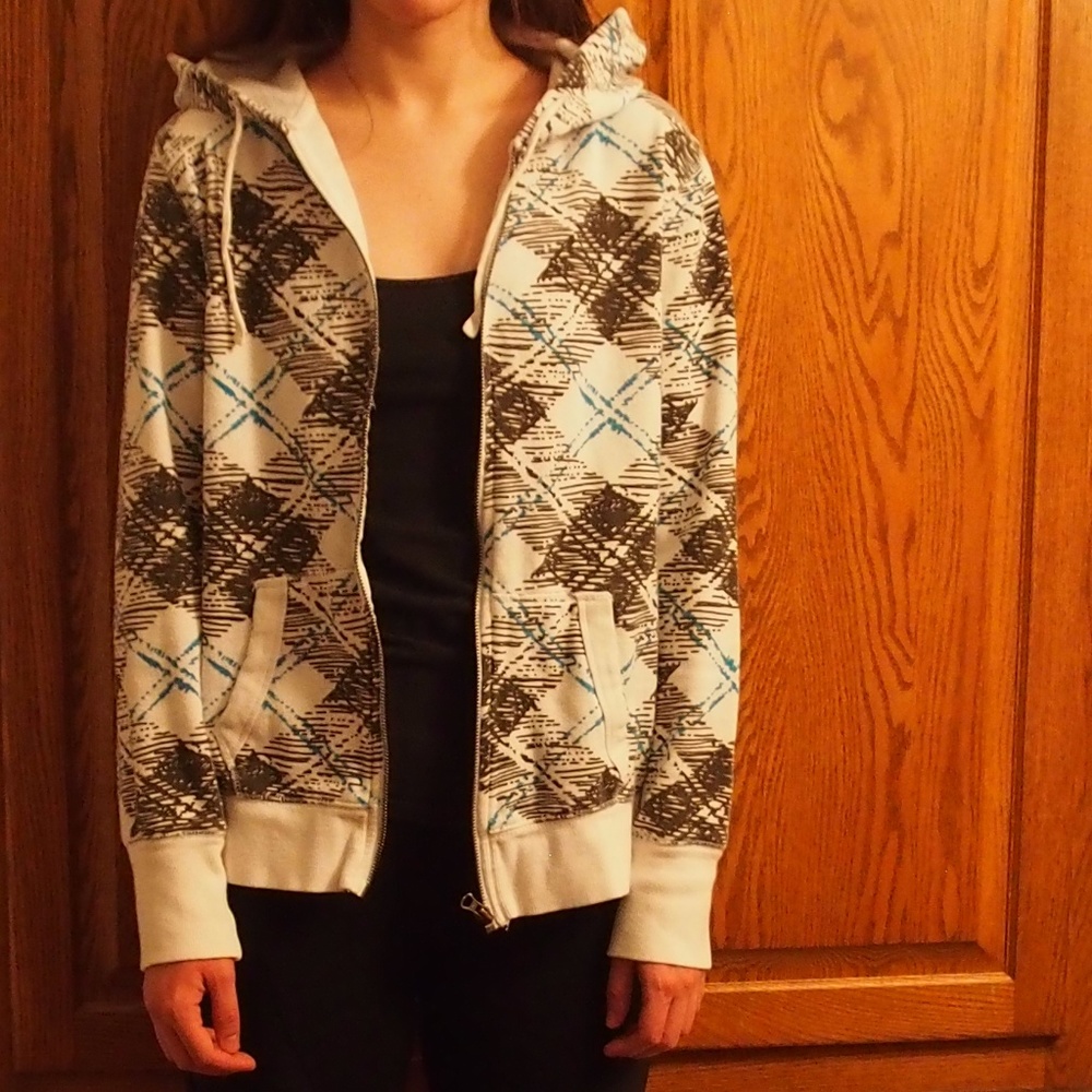 White, brown, blue zipper hoodie